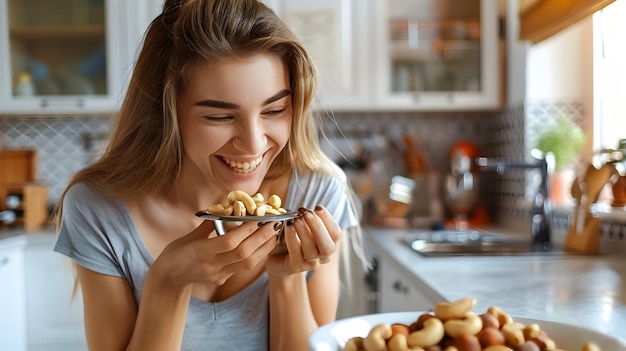 Photo a woman is holding a plate of nuts and a plate of nuts