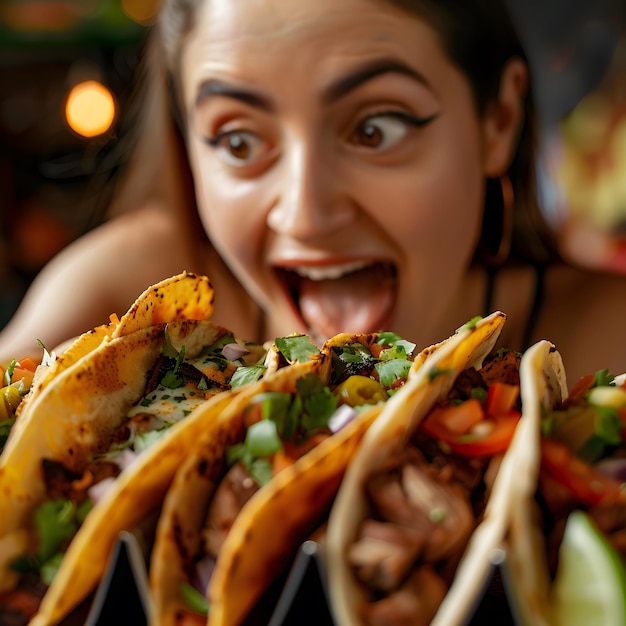 Photo a woman is holding a stack of tacos that are wrapped in foil