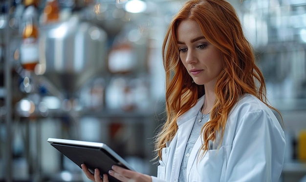 Photo a woman is holding a tablet with a name tag on it