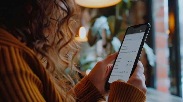 Photo a woman is holding a tablet with the word  the first  on the screen