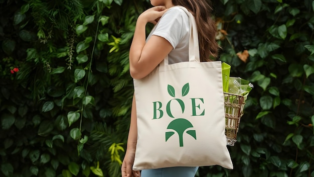 a woman is holding a white bag with the word tulip on it