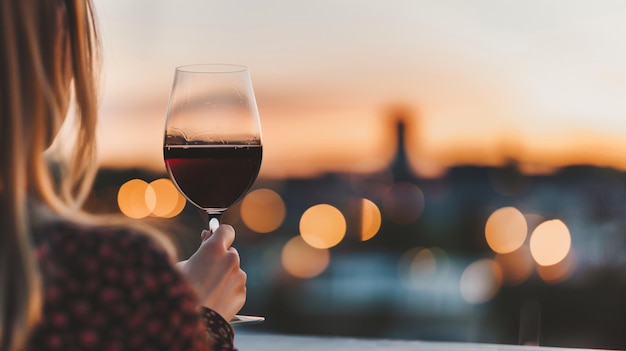 Photo a woman is holding a wine glass with a red liquid in it