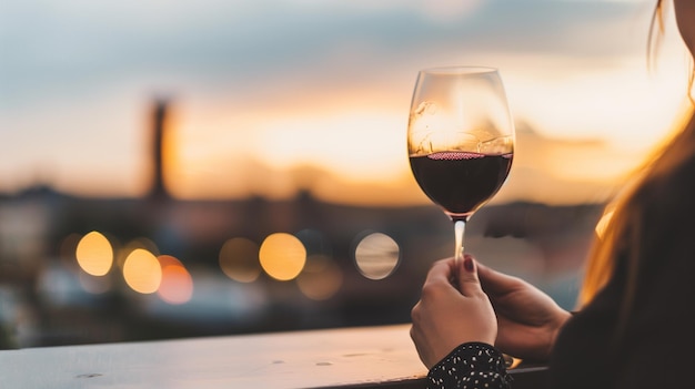 Photo a woman is holding a wine glass with a red wine in it