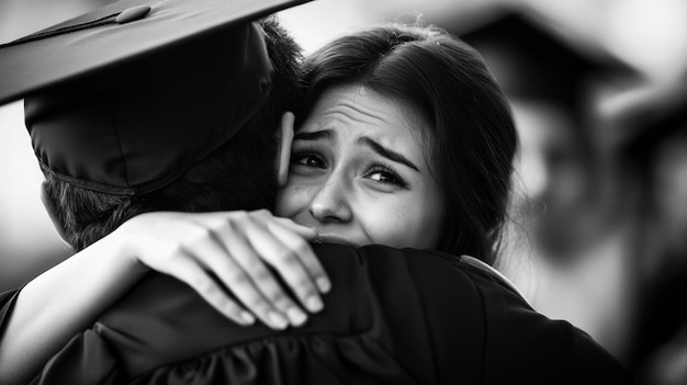 a woman is hugging a man with a smile on her face