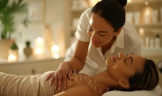 a woman is laying on a bed with a woman in a white shirt