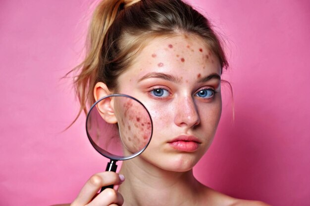 Photo a woman is looking through a magnifying glass