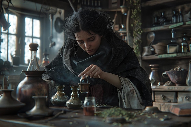 Photo a woman is making a pot of tea with a label that says  smoke