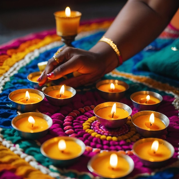 a woman is painting a flower with a candle in it