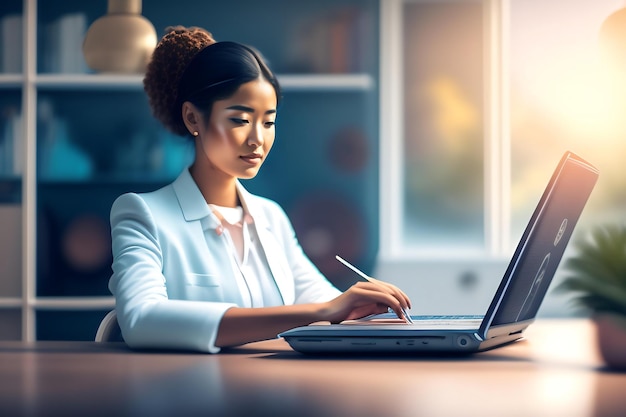 Woman is playing a laptop Teen browsing a laptop searching information online