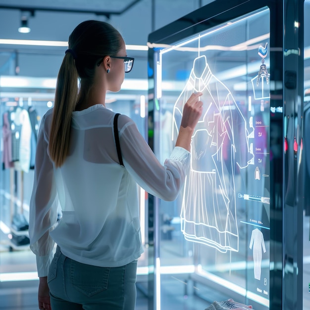 Photo a woman is pointing at a dress on a screen