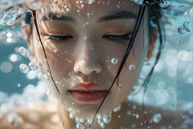 A woman is in a pool of water with her face in the water