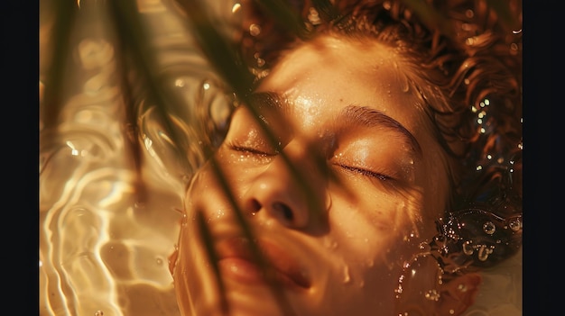 Photo a woman is in a pool of water with her head above the water