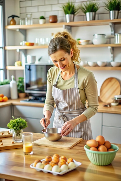 Woman is preparing food in the kitchen Beating eggs Cooking At Home Prepare Food