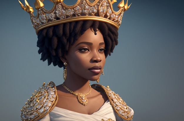 The woman is the queen A beautiful AfricanAmerican woman with a crown on her head Generative AI