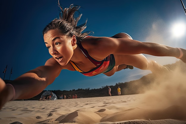 A woman is running on the sand on the beach Generative Ai