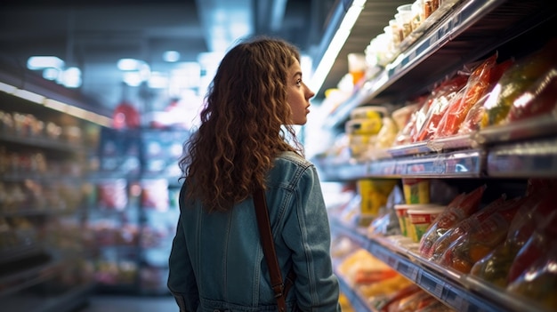 A woman is shopping in a grocery store