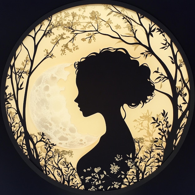 a woman is silhouetted against a full moon background