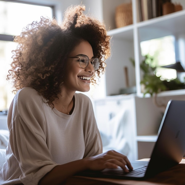 a woman is sitting in a chair with a laptop and the word " she is working on it. "