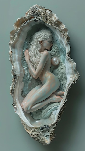 a woman is sitting in a piece of driftwood