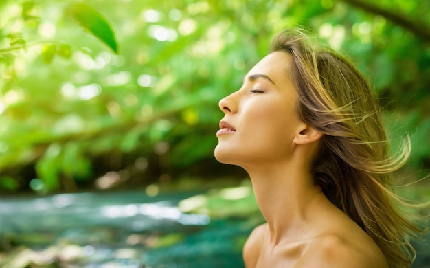 a woman is sitting in a pool with a green water background