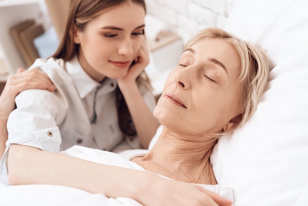 Woman is sleeping peacefully.