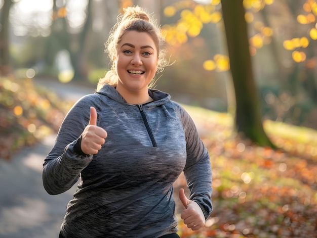 a woman is smiling and giving the thumbs up