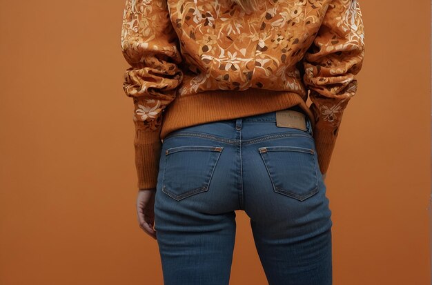 Photo a woman is standing in front of a brown background