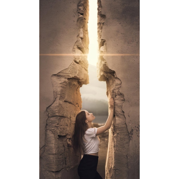 Photo a woman is standing in front of a door that says quot the word quot on it