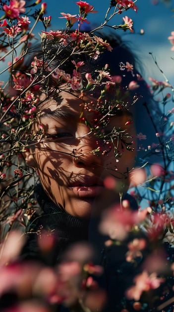 Photo a woman is standing in front of a tree with the word  on it