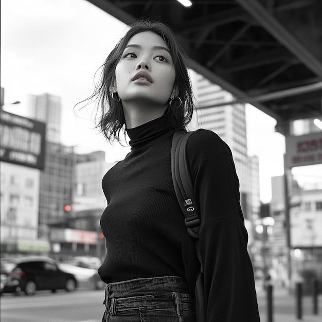 Photo a woman is standing under a sign that says quot no smoking quot