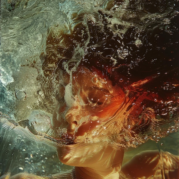 a woman is swimming in the water with a red headband