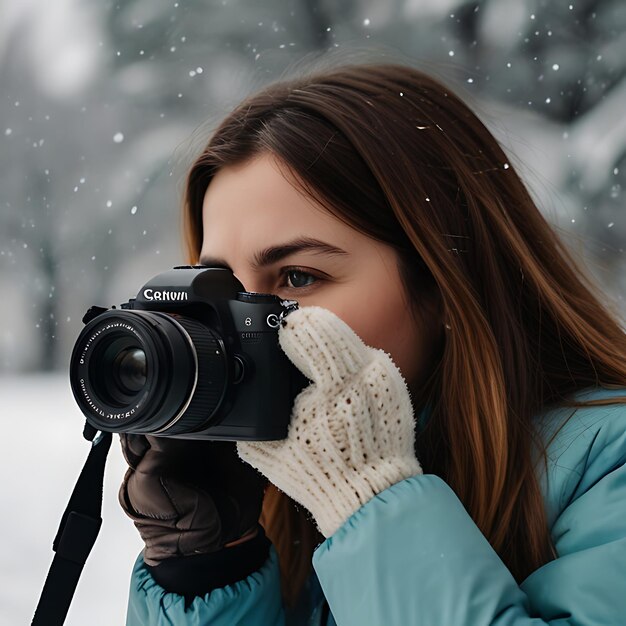 Photo a woman is taking a photo with a camera