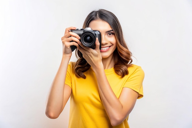 a woman is taking a photo with a camera