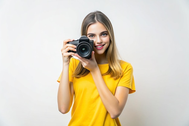 Photo a woman is taking a photo with a camera