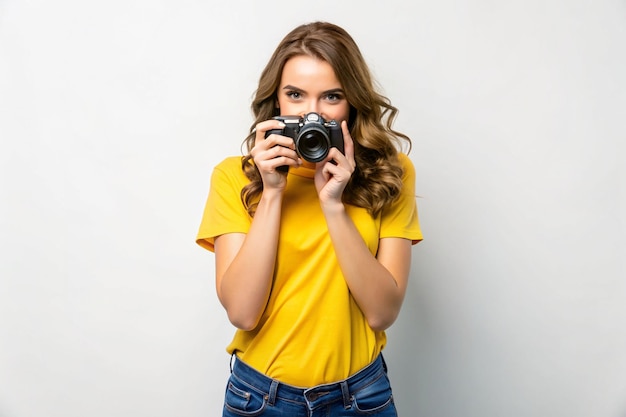 Photo a woman is taking a photo with a camera