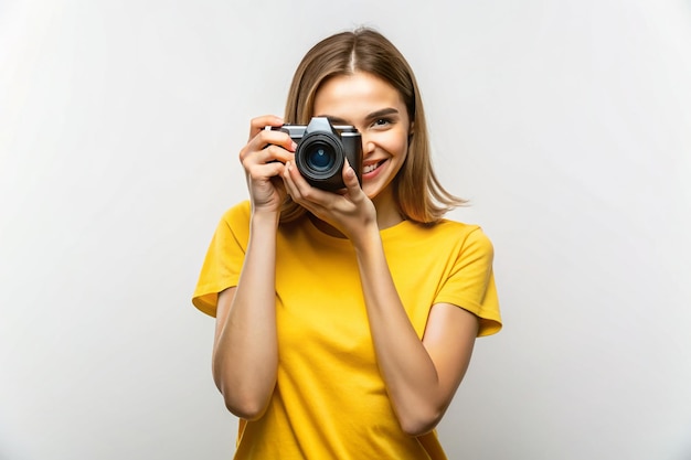 a woman is taking a photo with a camera