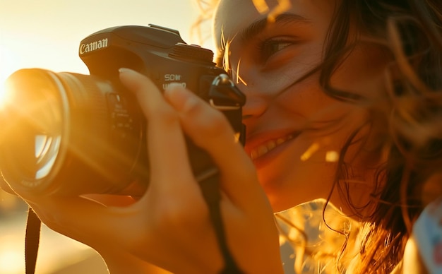 Photo a woman is taking a photo with a camera