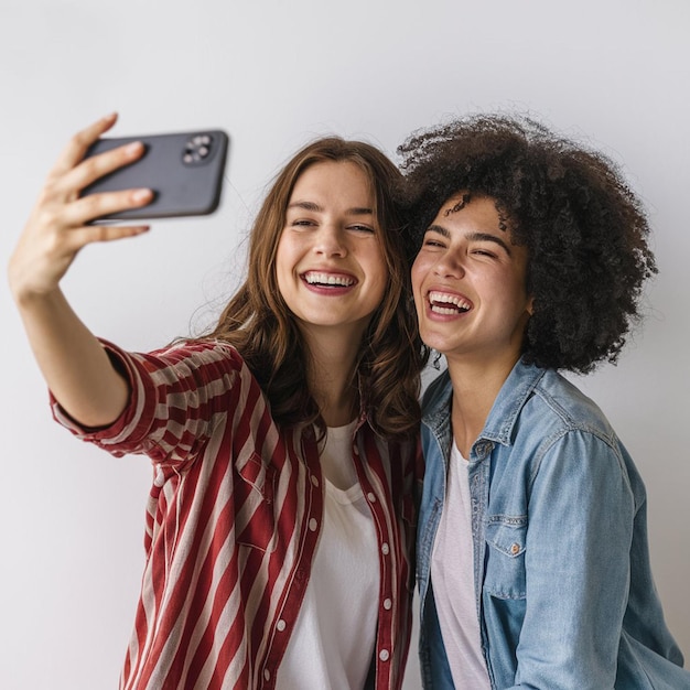 a woman is taking a selfie with a phone