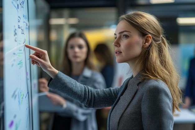 Photo a woman is talking to a man in a suit and has a hand on her hip