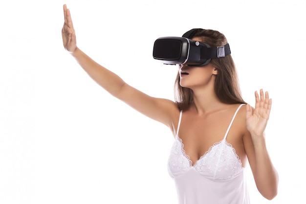 Woman is using VR headset