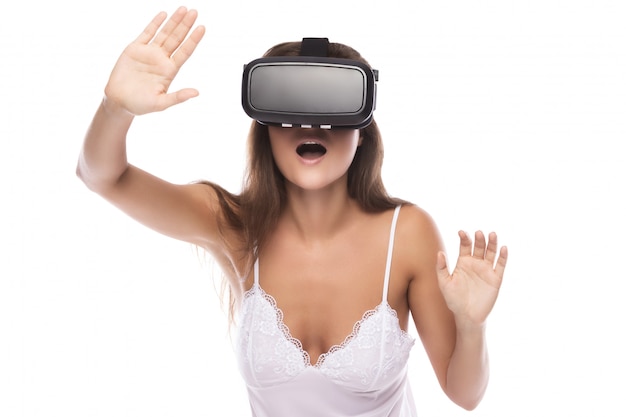 Woman is using VR headset