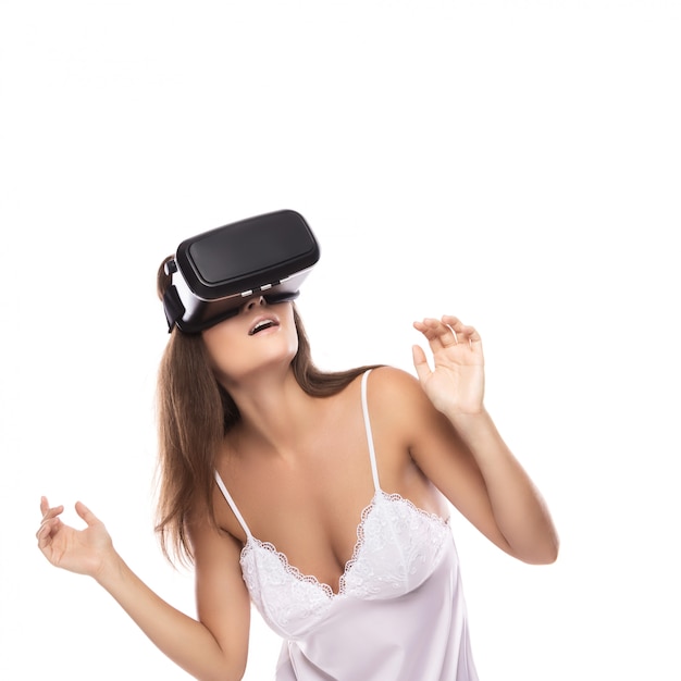 Woman is using VR headset