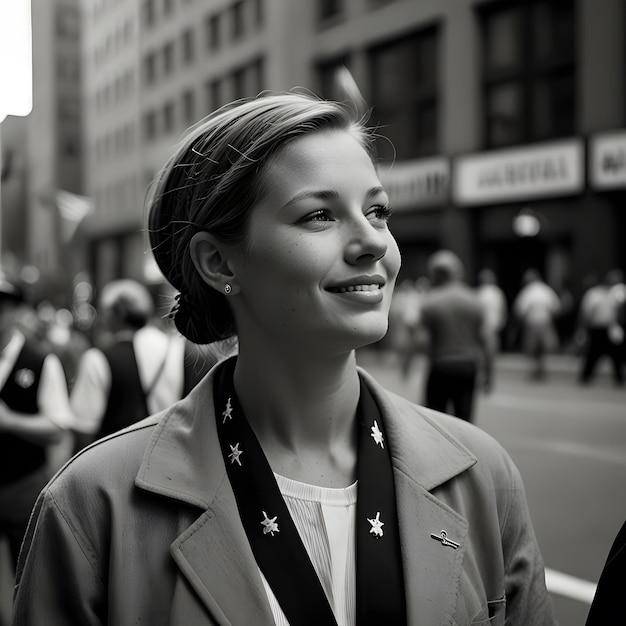 a woman is walking down the street