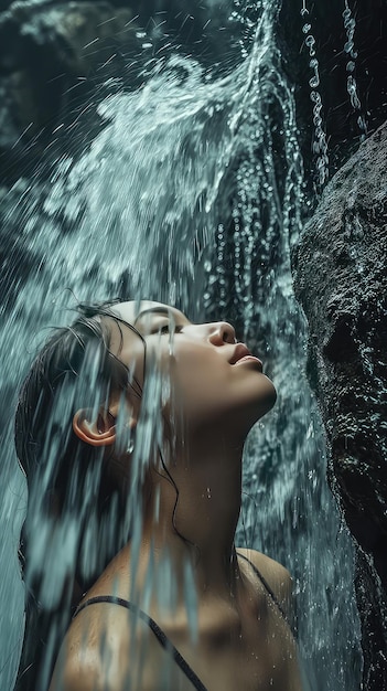 Photo a woman is under water with her hair in the air