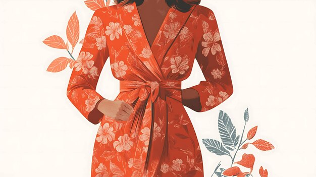 Photo a woman is wearing a red floral wrap dress