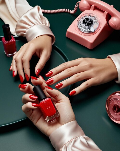 Photo a woman is wearing a red nail polish and a red nail polish