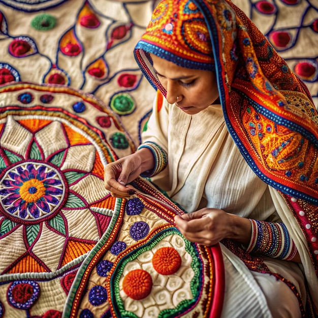 Photo a woman is working on a design that has the word quot on it quot