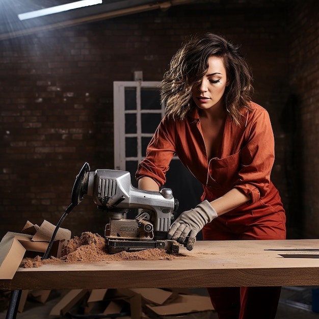 Photo a woman is working on a sewing machine in a room