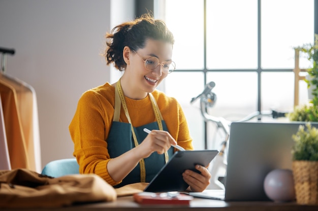 Woman is working at workshop