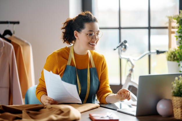 Woman is working at workshop